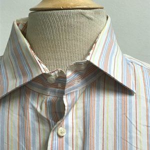 TAILORBYRD blue white yellow 2 ply cotton STRIPE SHIRT 2XL contrast cuff